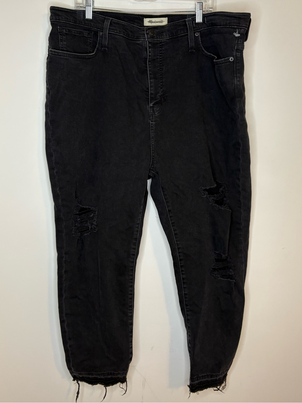 Madewell The Mom Jean Black Distressed Holy Jeans NWT Size 35
